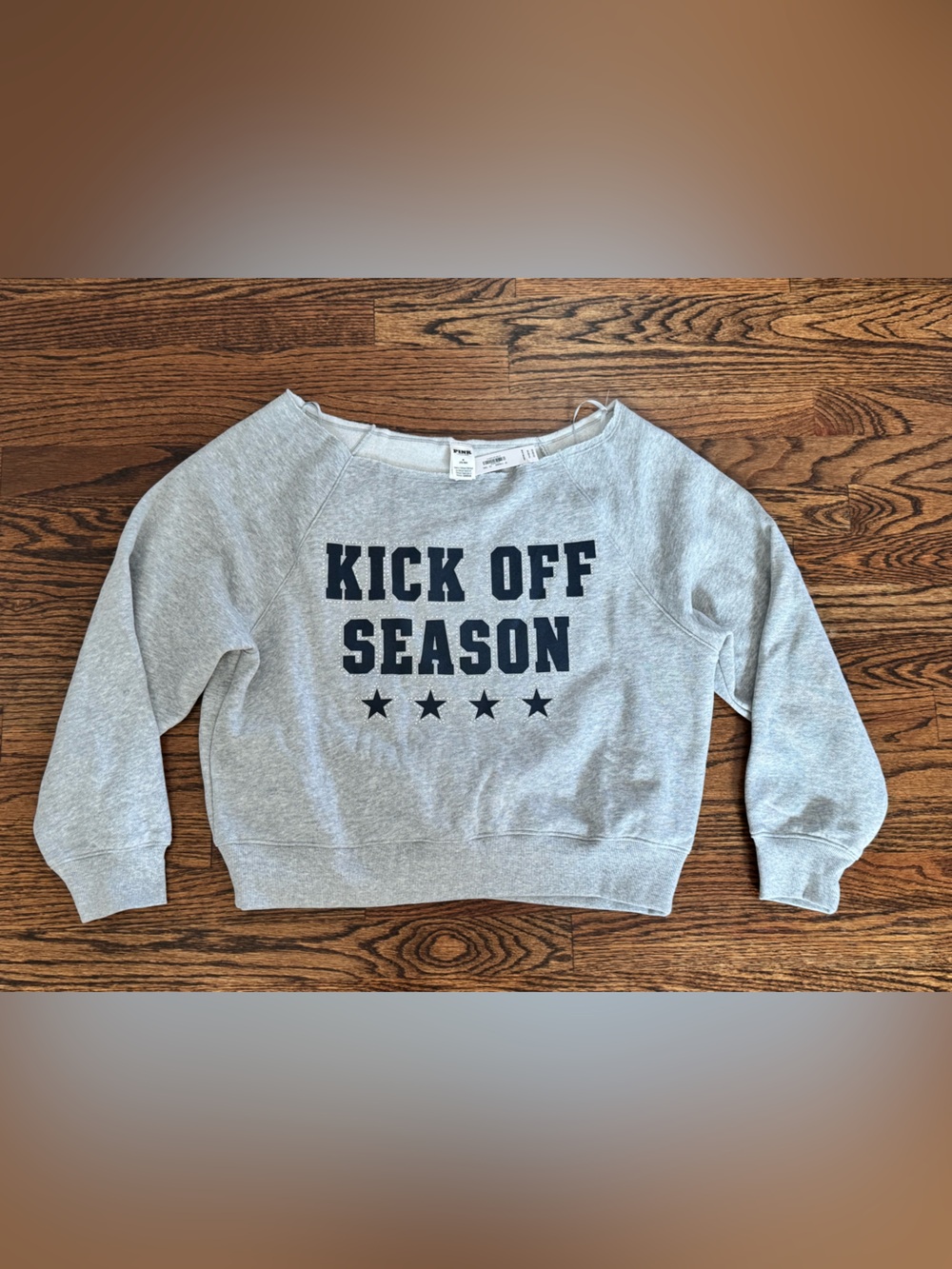 Victoria’s Secret women’s Kick Off Season football Gray off-shoulder Sweatshirt